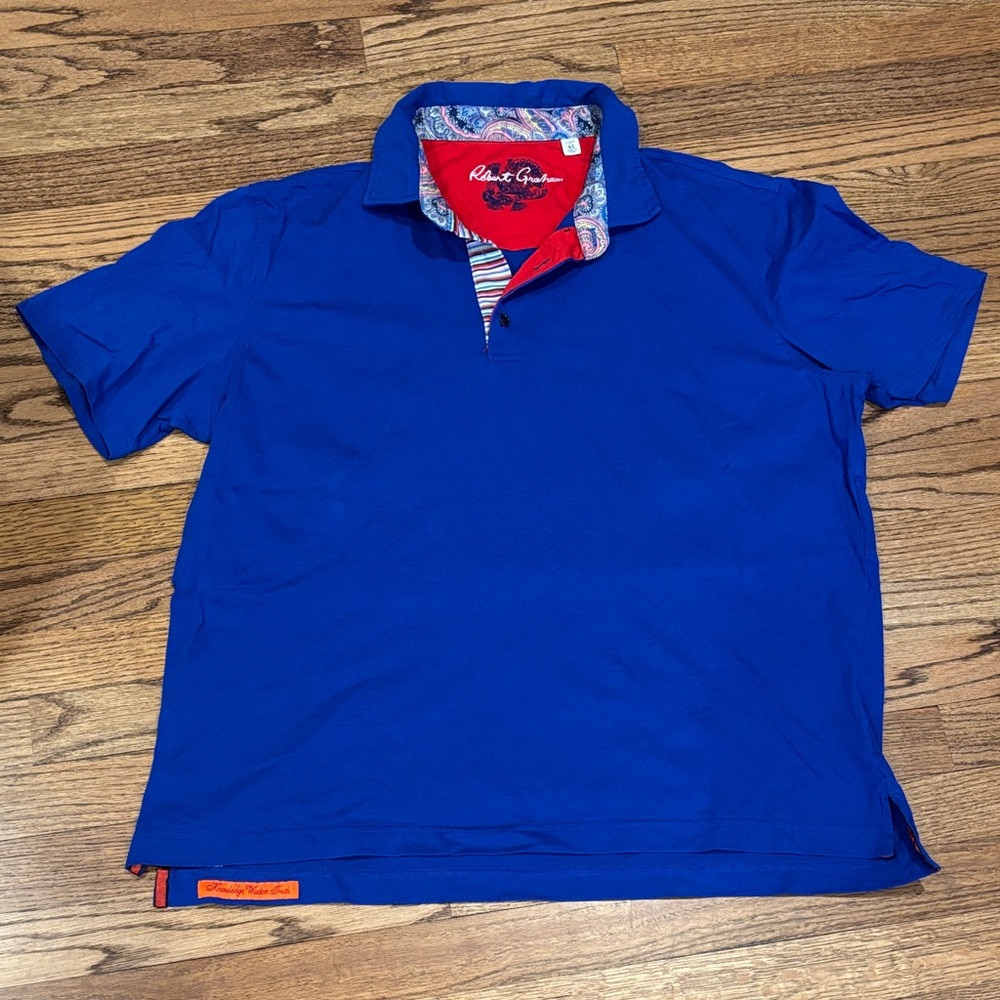 Robert Graham Royal Blue Polo with Red Inner Placket and Paisley Trim XL